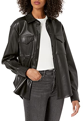 The Drop Veste-chemise longue en similicuir par @lisadnyc pour Femme, Noir, XXS