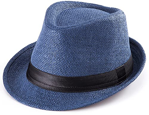 LADYBRO Fedora Cappello di Panama, S08 Blu Navy 58 cm per 56-58 cm, 58 Uomo