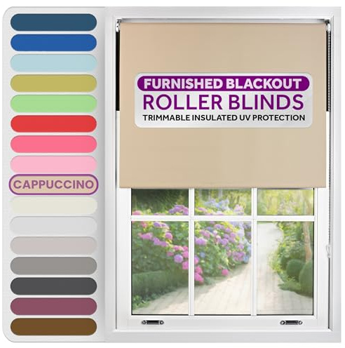 FURNISHED Roller Blinds Window Blackout, Cappuccino, 200cm Wide x 165cm Long
