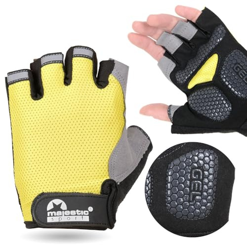Majestic Sport Fahrradhandschuhe Radhandschuhe Herren Damen Halbfinger Atmungsaktiv Radsporthandschuhe, Gel Stoßdämpfende rutschfeste, Größe XL Limette schwarz