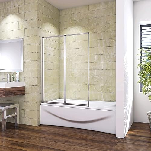 OCEAN ITALY Parete per Vasca da Bagno Doccia 120x140 cm 2 Ante Pieghevoli a Libro Vetro Temperato Trasparente 4 mm Incorniciato Cromato Lucido