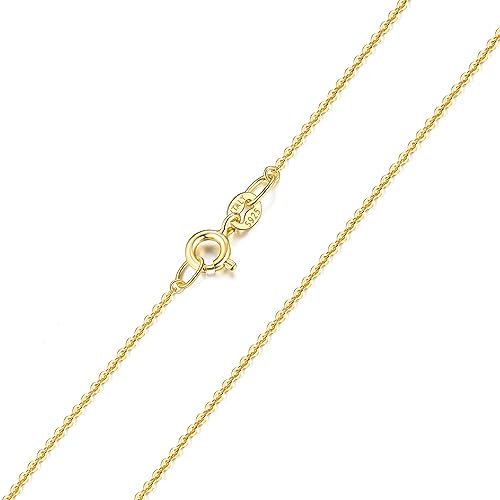 ONLVULF 18-karätige Goldkette für Damen und Mädchen, 1,2 mm runde Kabelkette, zierliche, dünne und glänzende Damen-Halskette, 16 Zoll