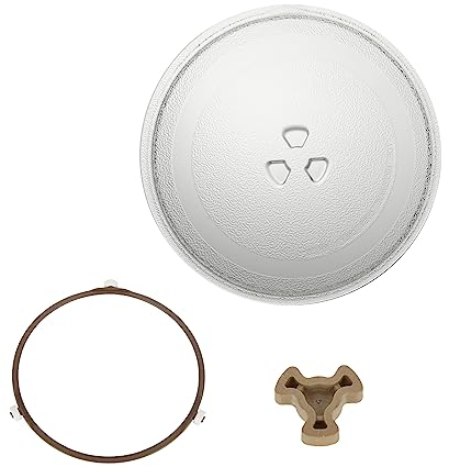 DAJAVE Mikrowellenteller 24,5 cm Ersatz Mikrowellen Teller Glas mit 3 Noppen, Drehteller Mikrowelle mit 1 Mikrowelle Drehring und 1 Mikrowellen Drehbarer Teller Koppler, Mikrowelle Drehteller Ersatz