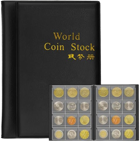 NOCHME Album Tasche Monete da Collezione 120 Tasche 3 * 3cm Custodia Organizza E Vetrina in Pelle Album Porta Raccoglitore Euro 2 Euros Monete da Collezione World Coin Stock Album