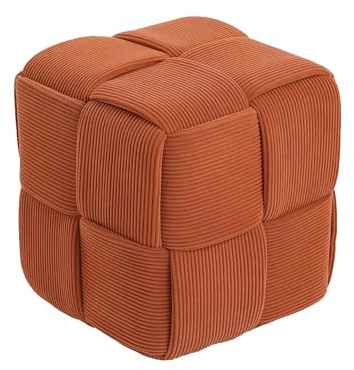 Cmishe Ottoman Foot Rest Soft and Comfortable Ottoman Square Corduroy Woven Design Sofa Stool(Orange)