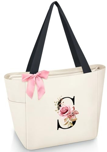 Vavabox A-Z Initial Personalized Tote Bag, Waterproof Gifts for Women, Bridesmaids, Mom, Teachers, Friends