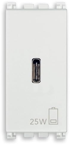 Vimar Arké 19292.C.25.B Fuente de alimentación USB de 25 W para dispositivos electrónicos, salida USB C, tecnología Power Delivery