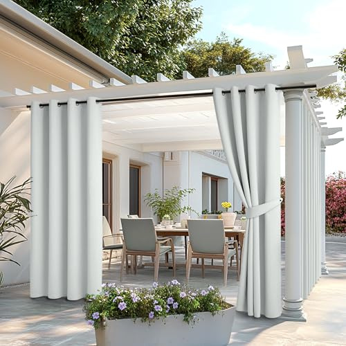 MIULEE Lot de 2 Rideau Extérieur Imperméable Oeillets 132x275cm Gris Blanc