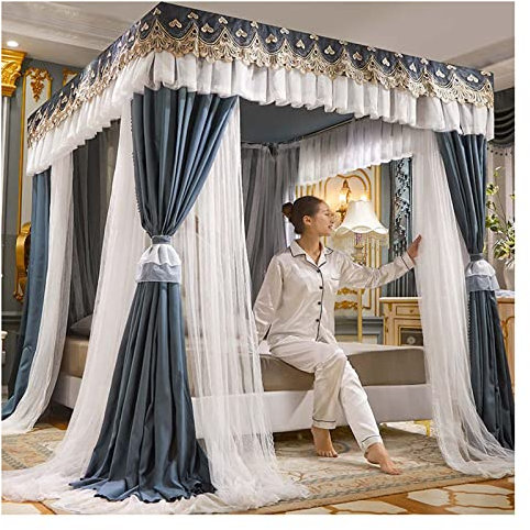 Luxuriöses Betthimmel-Netz mit doppellagigen Prinzessinnen-Vorhängen, bodenstehend, Verdunkelungsvorhänge für King-Size-Bett, eleganter Bettvorhang mit vier Postern