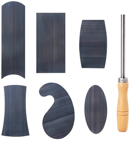 Rascador de gabinete con 6 raspadores multiforma, 1 ovalado, 2 dobles convexos/cóncavos, 1 rectangular, 1 curvado y 1 rascador de cuello de ganso (7 tarjetas raspadoras diferentes + 1 pulidor)