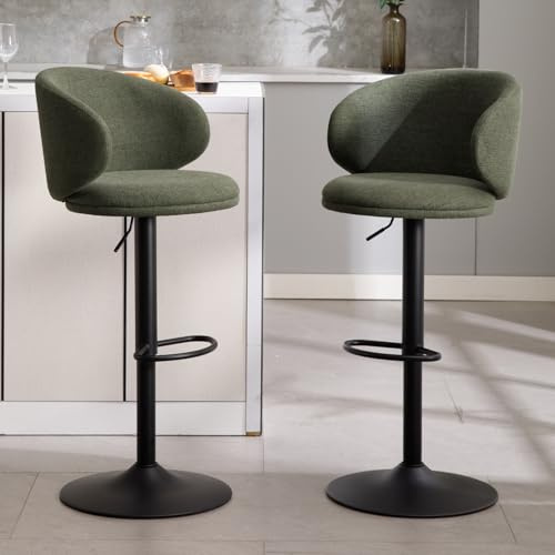 chairus Barhocker Drehbar 2er Set Barstuhl für Küche Leinen Höhenverstellbare Hochhocker mit Fußstütze Thekenhocker Esszimmer Wohnzimmer (Grün-2)