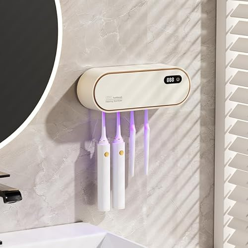 Porta Cepillo de Dientes con Esterilizador UV, Esterilizador Cepillo Dientes UV, Soporte Cepillo de Dientes Pared, Desinfectante Cepillo Dientes, Inalámbrico y Recargable USB (Blanco)