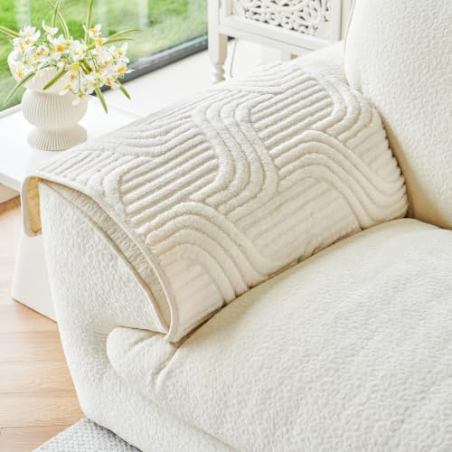 tianxinbaobei Non Slip Sofa Arm Protector Cover(90x90cm, White, 1PC) | Flannel Arm Rest Covers for Sofa, Pet Friendly Fuzzy Couch Cover for Dog, Plush Sectional Sofa Covers Washable