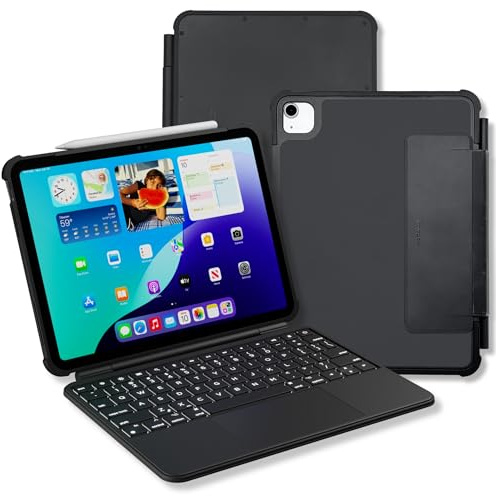 Macally Rugged Keyboard Case for iPad 11th Gen (A16) & 10th Gen (A14) - Military-Grade Protection, Large Trackpad, Backlit, Detachable, Rechargeable - 11 Inch iPad 10th Generation Case with Keyboard
