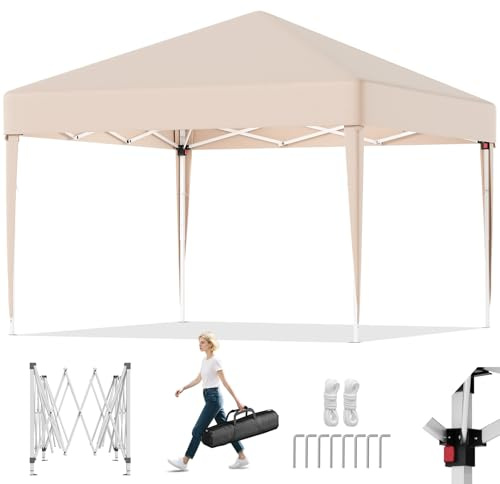 TRIUMPHKEY Tonnelle Pliante 3x3 Imperméable Anti-UV 50+, Barnum Pliant 3x3 Réglable en Hauteur, Tonelle pour Jardins, Cours, Foires, Etc, Beige