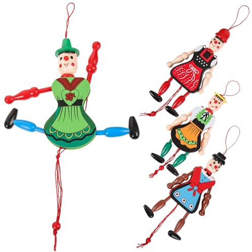 Hemobllo 4pcs Wooden Marionette Puppets Pull String Dolls Movable Arms Legs Assorted Colors Interactive Parent - child Toys Random Styles