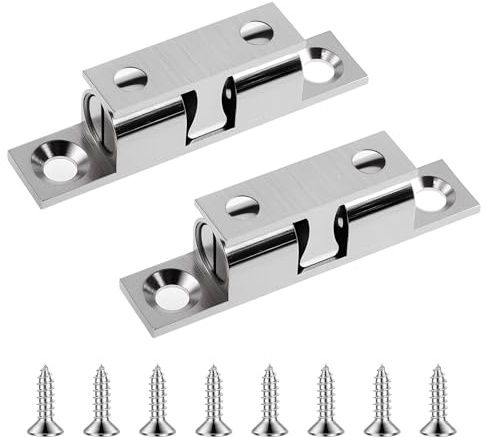 FOCMKEAS 2 Pcs 60mm Adjustable Double Ball Tension Roller Catch Latch Silver Brass Double Roller Catch Cabinet Latch for Furniture Locking Like Cabinets, Wardrobes & Windows Door Latch