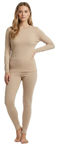 BestSale247 Women's / Girls' Merino Wool Thermal Underwear Set (Shirt + Trousers) Warm Winter Ski Underwear Merino Wool, beige, XL