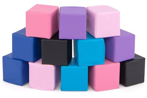 FANTASK 12 pezzi blocchi da costruzione in gommapiuma, 14 x 14 cm, imbottitura in schiuma morbida per arrampicata, per bambini colorati e bambini a partire da 1 anno (viola chiaro)