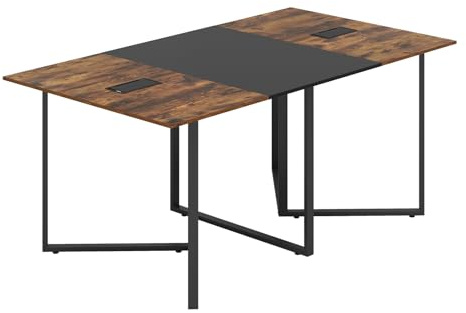 GIANTEX Mesa de Conferencia Rectangular 180x100cm, Escritorio para 6-8 Personas con 2 Pasacables, Estructura Metálica, Estilo Industrial, Mesa de Reunión para Oficina, Casa
