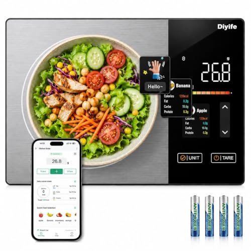 Diyife Smart Küchenwaage mit Kalorienzähler, 24 Nährwertverfolgung& Analyse