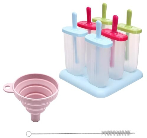 BIVYAX 6 Cavità Stampi per Ghiaccioli con Stecco, Set Stampini Gelato DIY con Spazzola per la Pulizia e un Imbuto