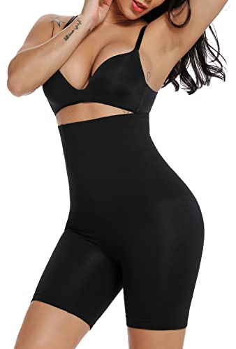 SURE YOU LIKE Damen Figurenformend Miederpants Miederhose Shapewear Bauch-Weg-Effekt Formt Sofort Body Shaper mit Bein Hohe Taille, Schwarz, M-L