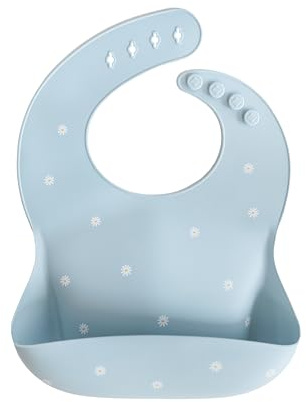 mushie Babero de silicona para bebé | Baberos impermeables de ajuste ajustable (margarita blanca)