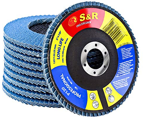 S&R 10 Dischi Abrasivi a Lamelle 125mm. Dischi Lamellari 125 Grana 120 x Legno Acciaio INOX Metallo. Disco Abrasivo per Smerigliatrice di tutte le Marche. Disco Lamellare.