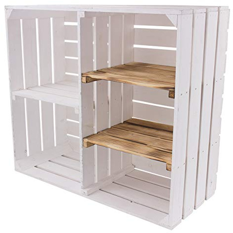 Truhenking Weiße Obstkisten mit Mittelbrett weiß für Schuhregal und Bücherregal - Holzkiste Johanna - Dekokiste Schuhkiste Regakiste Kistenregal (Holzschrank mit 3 Mittelbrettern)