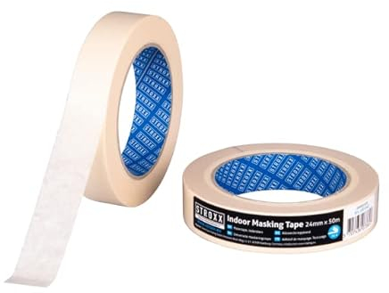 STROXX® 12x Maler Kreppband 24mm x 50m |cremeweiß| Universal | Abklebeband | Vielseitiges Klebeband für Malerarbeiten | hinterlässt keine Rückstände auf Oberflächen (12)