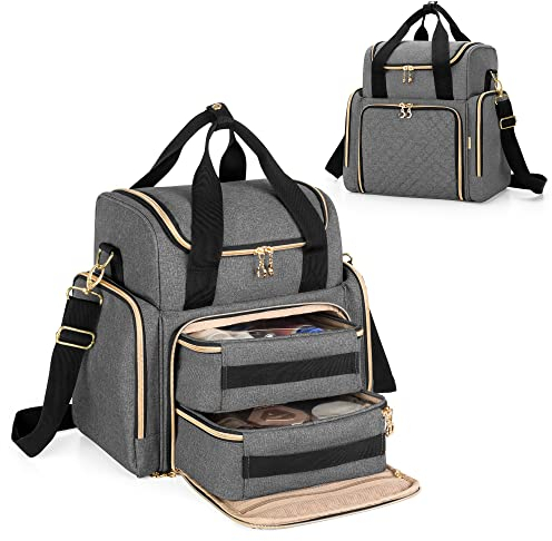 Luxja Kulturtasche Damen, Make Up Organizer Tasche, Kosmetikkofffer für Make up, Kosmetiktasche zum Tragen, Reise Kulturbeutel für Mädchen, Männer und Frauen, Grau