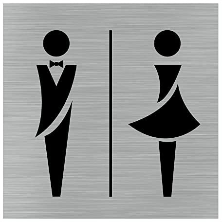 Pictogramme Toilettes Hommes/Femmes (Q1052). Signalisation Porte 150 x 150 mm. Autocollant souple ou plaque alu brossé 2 mm ep. - Adhésif aspect aluminium brossé - Adhésif aspect aluminium brossé -