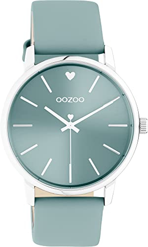 Oozoo Vintage Damen Uhr - Silber Armbanduhr Damen mit 20mm Lederarmband in Meeresblau- Analog Damenuhr in rund C10985