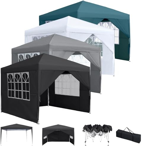 LZQ Padiglione Gazebo pieghevole 3x3m montaggio rapido gazebo da giardino tenda per feste tenda pieghevole con 4 parti laterali, protezione UV regolabile in altezza per giardino, spiaggia, feste