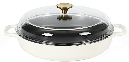 Sur La Table Kitchen Essentials 3.75 Quart Enamel Cast Iron All In One Multi-Purpose Non-Toxic Nonstick Braiser Pan W/Borosilicate Glass Lid - Linen White