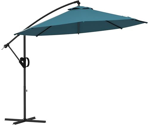 Outsunny Parasol déporté octogonal parasol inclinable parasol extérieur Ø2,93 x 2,60 m avec manivelle protection UV pour balcon patio terrasse pied en aluminium bleu