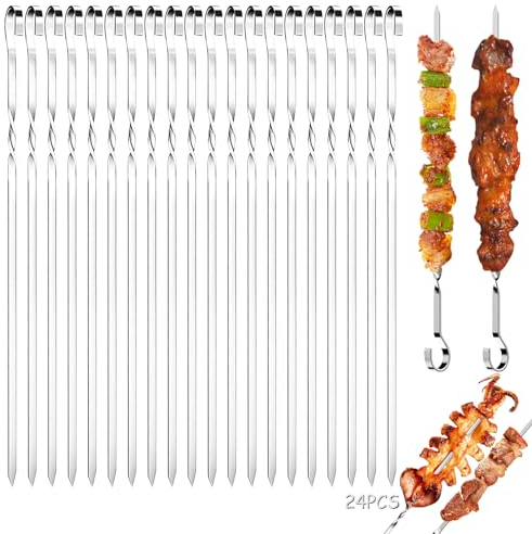 Gxlaihly 24Pezzi Spiedini per barbecue,Spiedini in acciaio inox,spiedini acciaio,Spiedini BBQ riutilizzabili,Spiedini in acciaio inossidabile,Spiedini per barbecue riutilizzabili,Perfetti per Barbecue