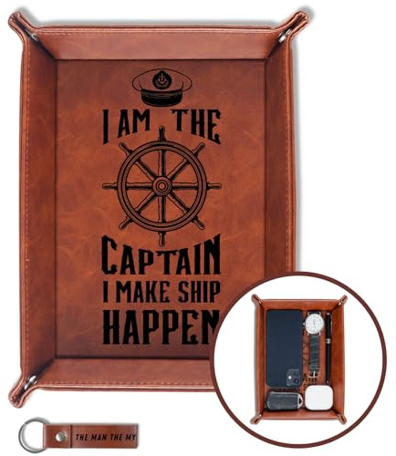 INNObeta Boat Accessories Gifts for Men, Valet Tray for Male, Bedside Tray with Keychain - I'm The Captain I Make Ship Happen