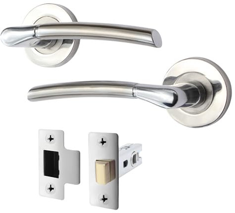 EAI Internal Door Handle + Latch Set Duo Finish | 1 Pair Satin Nickel and Polished Chrome Lever on Rose Round | Latch (64mm)