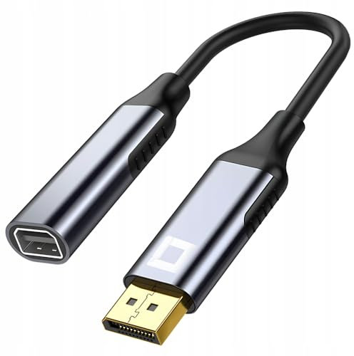 Co2 Adaptateur DisplayPort vers Mini DisplayPort DP 1.4 8K/60Hz, 4K/120Hz, 2K/240Hz, Full HD, Dynamic HDR DSC 3D HDCP 2.2 FEC FreeSync G-Sync, Plug & Play, 32.4 Gbps, bidirectionnel, Aluminium (8K)