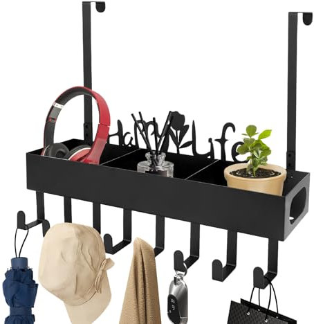 CRITIVE-SHOP Türhaken Zum Einhängen der Kleiderbügel Über, Kleiderhaken Tür mit 8 Haken und 1 Skelett Korb, Türgarderobe Zum Einhängen für Kleidung, Haken tür Türhänger in Bad Küche Schlafzimmer