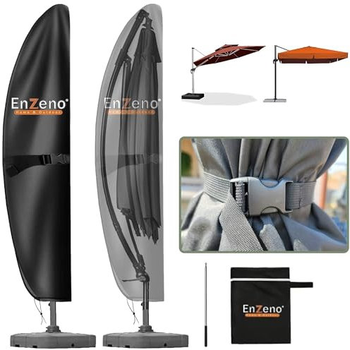 Enzeno Housse Parasol Deporte 4x3,Bâche Parasol Déporté Imperméable en 420D Tissu Oxford,Coupe-Vent, Anti-UV Housse de Protection pour Parasol avec Tige(280x40/81/50cm) - Noir
