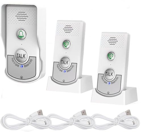 Wttagkl® Intercom, Wireless impermea di Lingua Intelligente Impermeabile, Grande Portata, citofono per la casa e L'Ufficio, Radio Bell con Un citofono,White-A+B*2