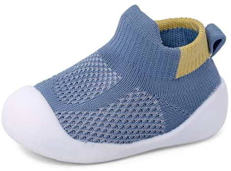 LACOFIA Scarpe Primi Passi Bambino Scarpine Calzino Traspiranti Neonato con Antiscivolo Suola in Gomma Blu 18-24 Mesi