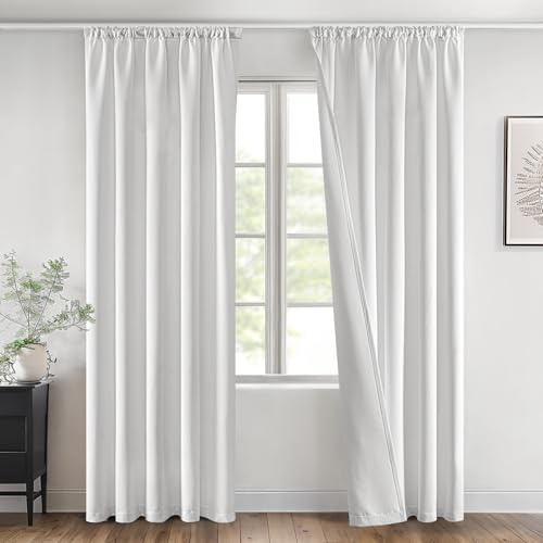 MIULEE Cortinas Opacas con Cinta Fruncida 2 Piezas 140x245 CM, Blancas Cortina Ventana Dormitorio Modernas Cortina Anti Luz, Salon Cortinas Opaca Termica Aislante Habitacion Modernas