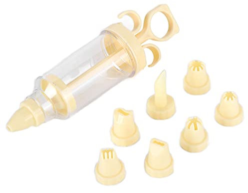 BAFOVY Press, Piping Pastry Decorating Nozzle Set, Baking Tool, Piping for Cake Decorating, 8 Plastic Nozzles, Transparent, Removed and Replaced Easily, Various (¡¾34380¡¿Beige Yello