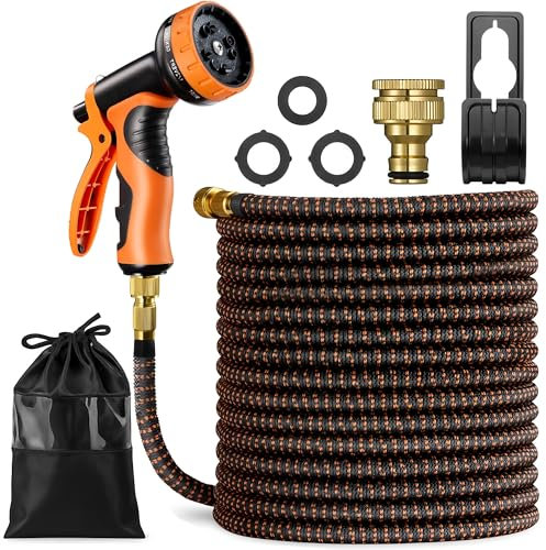 LeCao Expandable Garden Hose Pipe 100ft, Expandable Garden Hose with 10 Modes Spray Gun,Flexible Retractable Magic Hoses with 1/2 &3/4 Connectors, for Gardening Car Washing