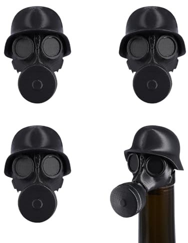 4 Stück Bierflaschenverschlüss,Bierflaschen im Vintage Stil, Kreativer Bierhelm mit Militär Gasmasken Design,Wiederverwendbare Staubschutzhülle für Getränke oder Wasserflaschen(schwarz,4pcs)