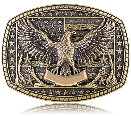 Fibbadet Eagle Belt Buckle for Men- Western Cowboy American Flag Patriotic Rodeo Texas Belt Buckle (Bronze)